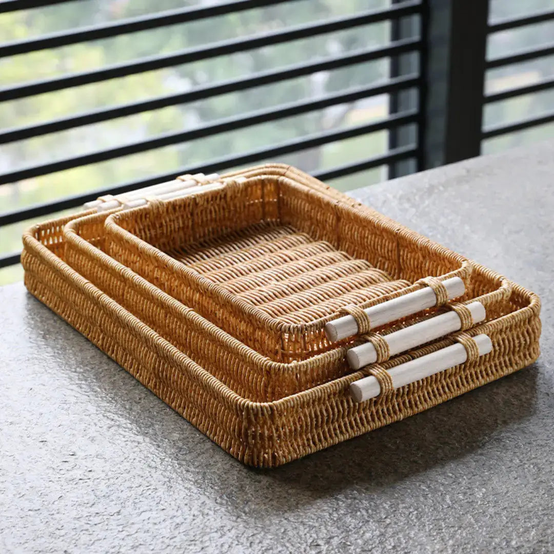 Bandeja de Vime para Servir com Estilo Rústico Quadrada