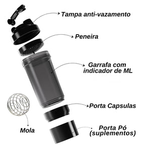 Coqueteleira Shakeira com Compartimento Suplementos Fit Whey 500ml